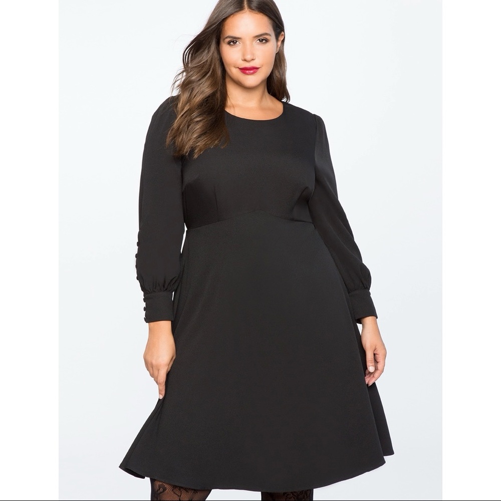 NWT ELOQUII Black A Line long sleeve dress 16